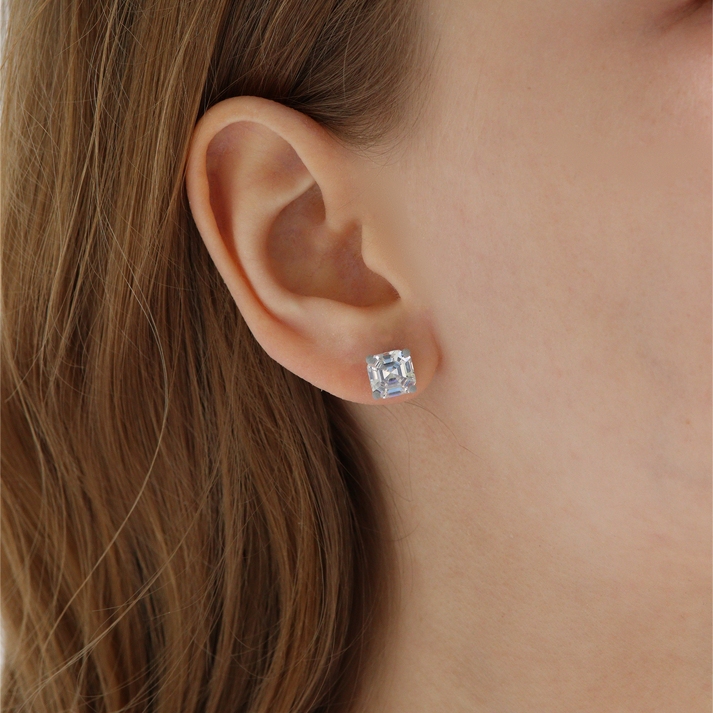 Asscher Stud Earrings Large